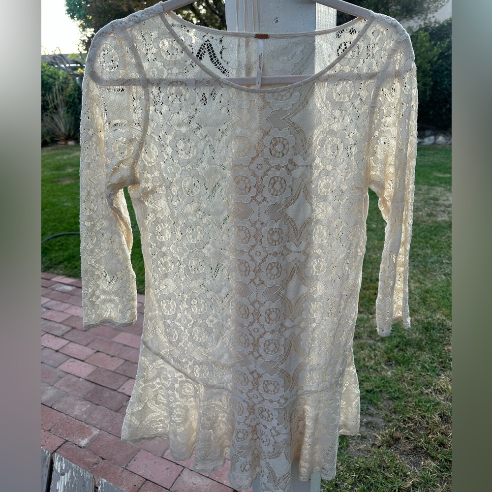 Free People Elegant Cream Lace Dress